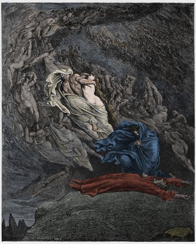 Inferno, Chant 5 : Francesca Da Rimini décrit sa mort, illustration de La Divine Comédie de Dante Alighieri, 1885 - Gustave after Dore